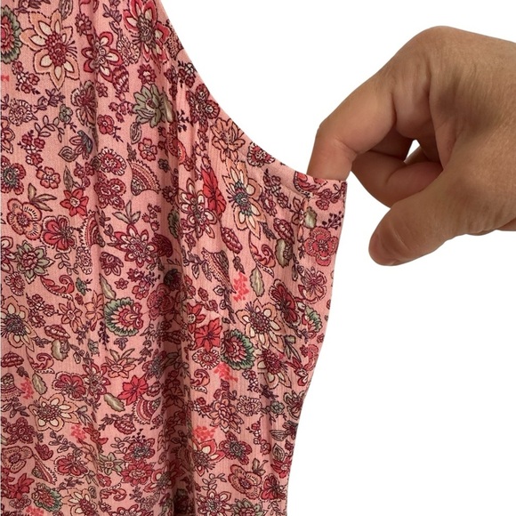 J.Jill Pink Green Floral V-neck Flounced Hem Sleeveless Maxi Dress - Picture 10 of 14